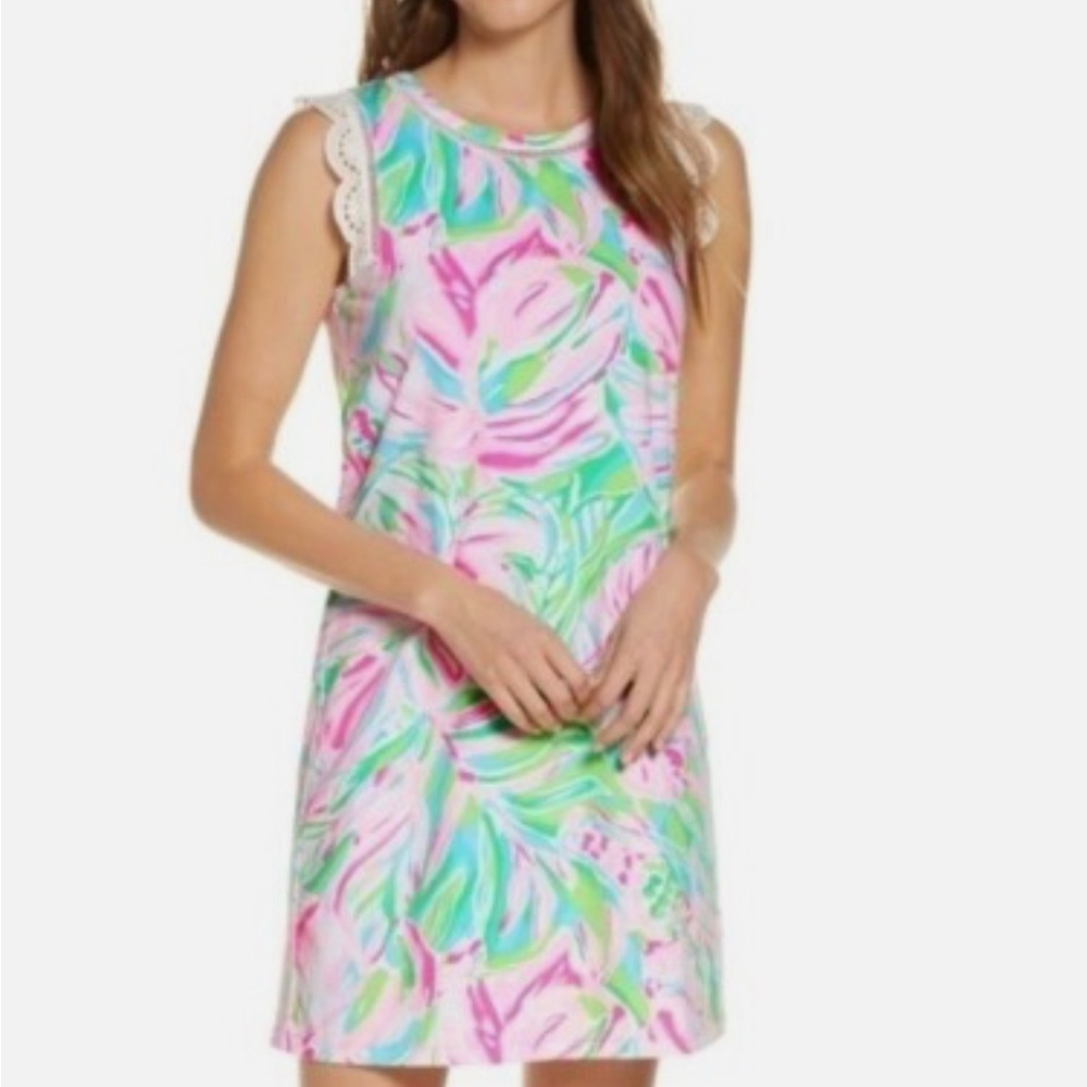 Lilly Pulitzer Agee Croc My World Eyelet Ladder Lace Trim Jersey Dress XXS